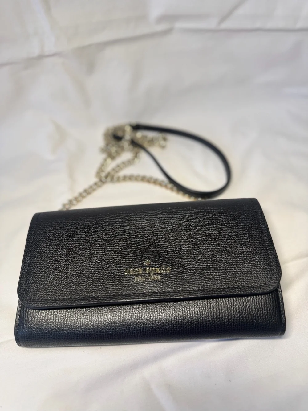 kate spade Black Pebbled Leather Chain Crossbody Wallet